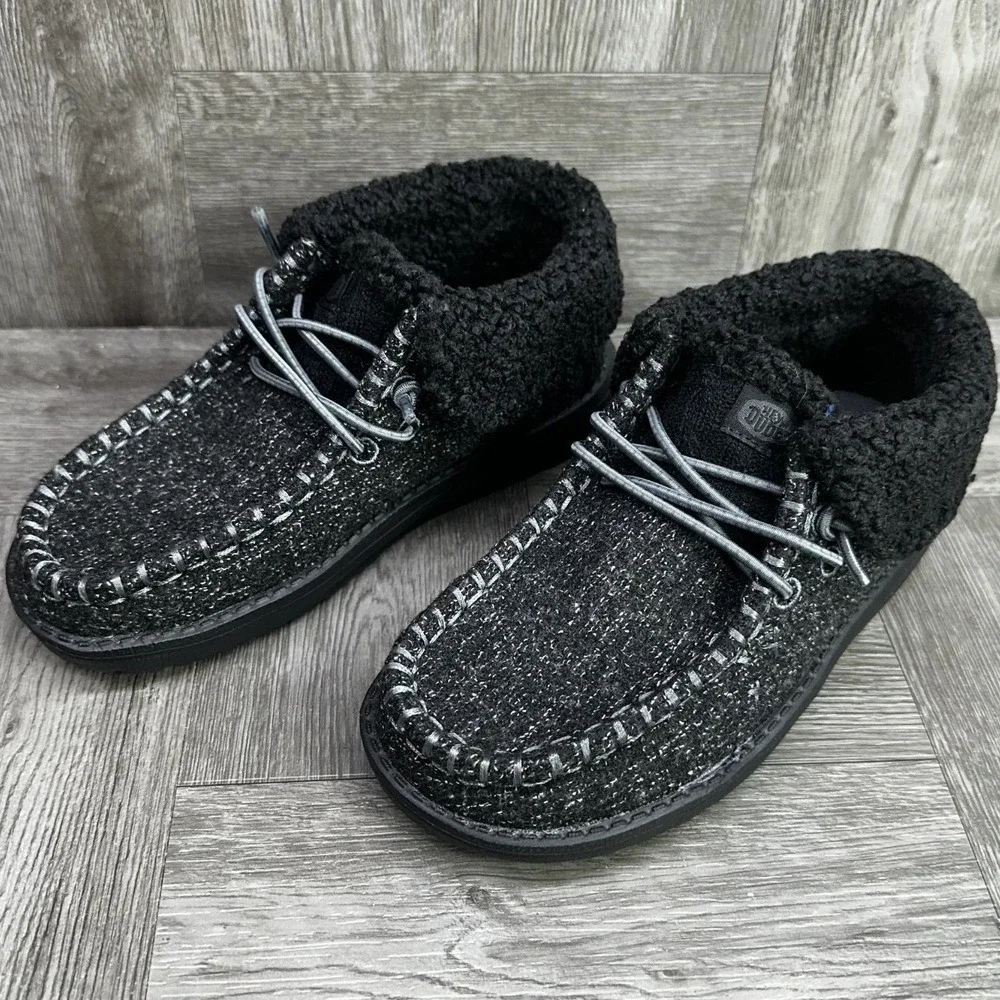 Hey Dude Windy Foldy Brushed Cozy Kids 2 Black SlipOn Winter Boots NEW 42143-060